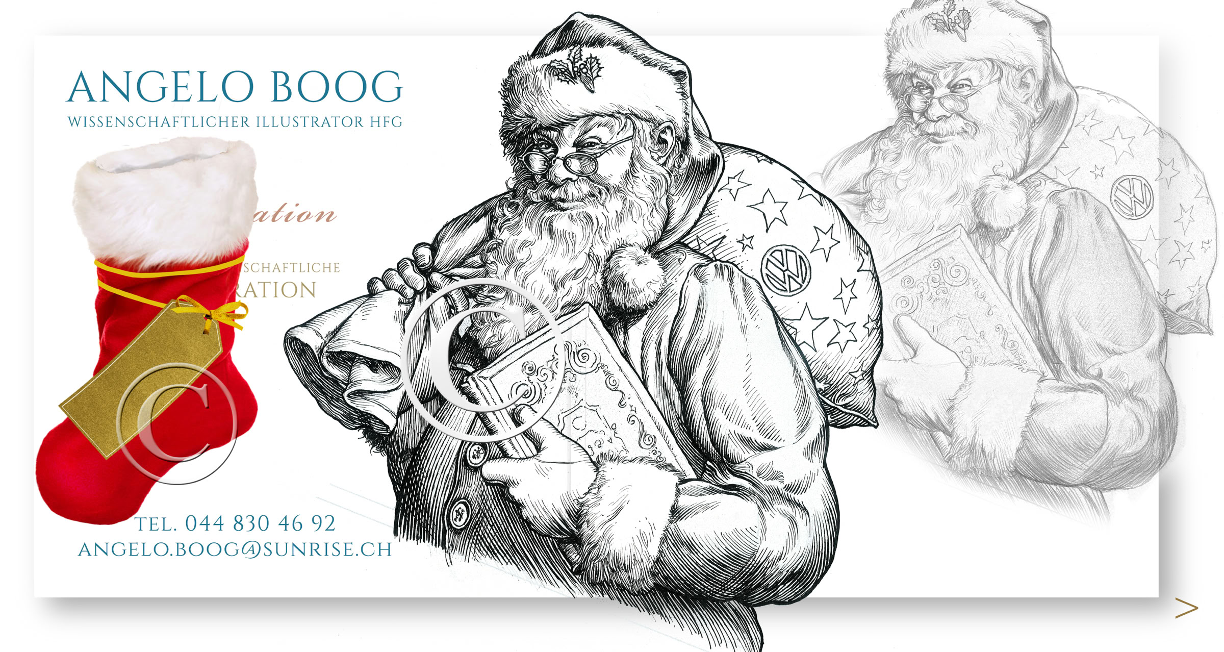 Zeichnung Tusche Bliestift Weihnachten Sanktnikolaus Claussocke