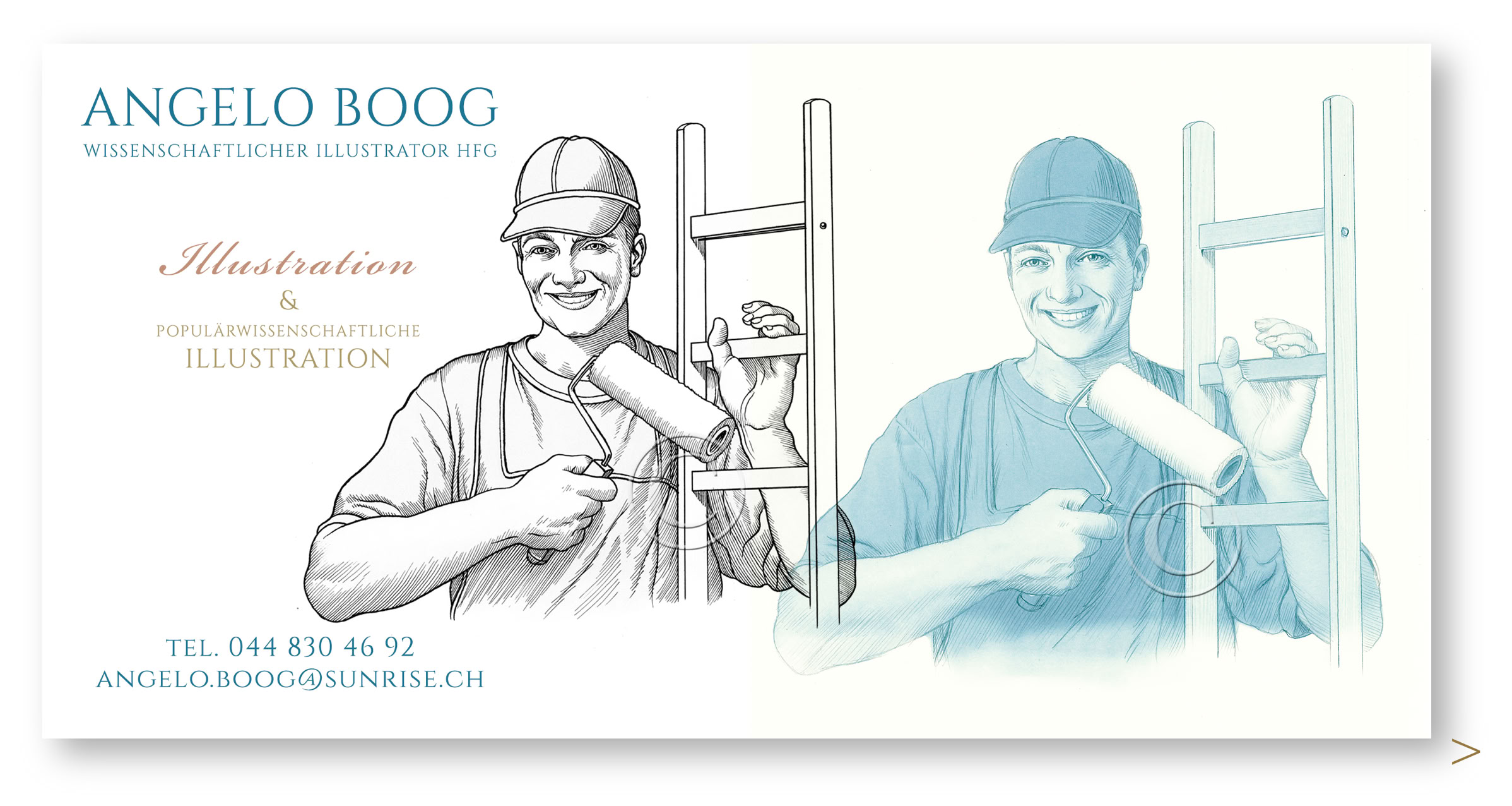 Illustration Handwerker Maler Tuschezeichnung Strichzeichnung