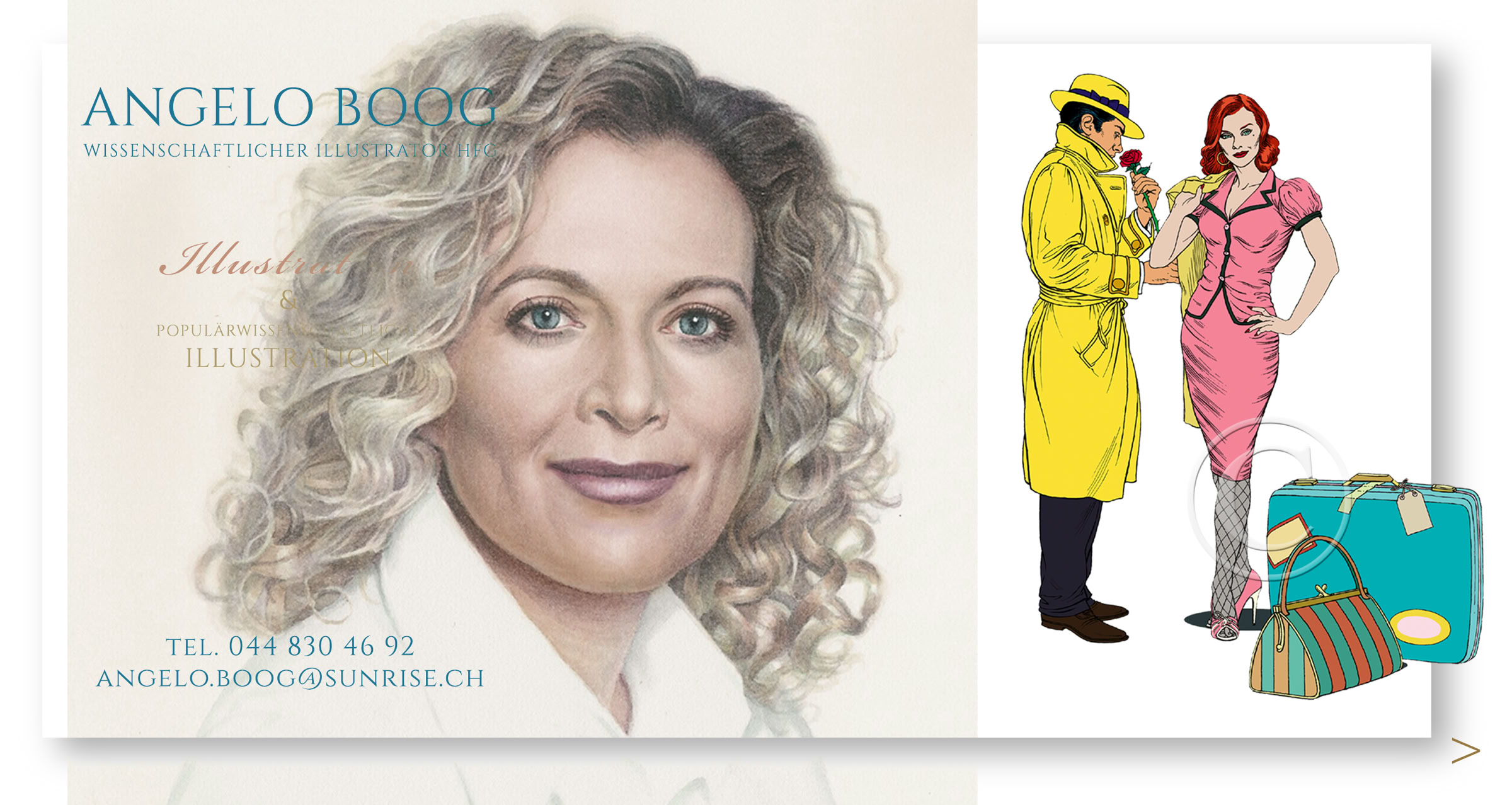 Aquarell Portrait Comic Linieclair Tuscheillustration  Filmnoir 